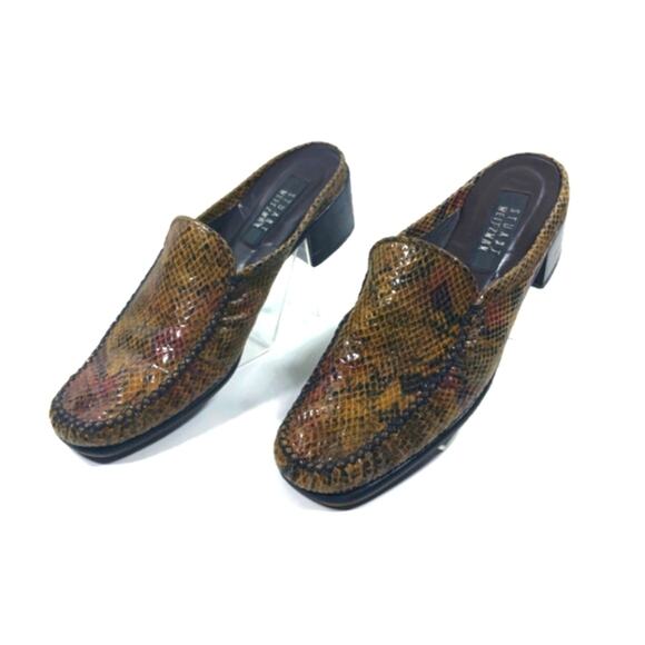 SS1595 GUC $488 Stuart Weitzman Snakeskin Embossed Mules 9.5B - Picture 5 of 8